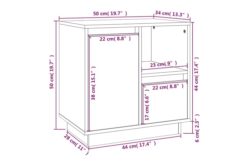 beBasic Sängbord vit 50x34x50cm massiv furu - Möbler - Sovrum - Sängbord