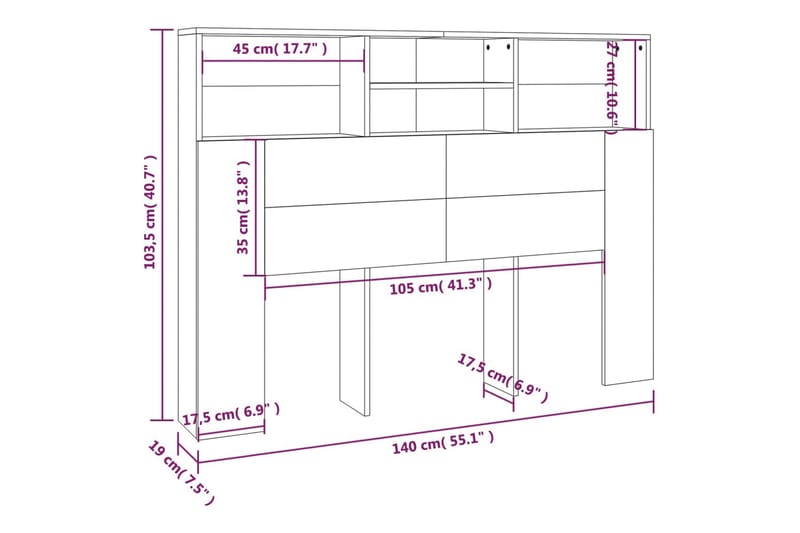 beBasic Sänggavel med förvaring vit 140x19x103,5 cm - Möbler - Sovrum - Sänggavlar