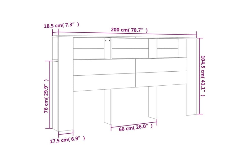 beBasic Sänggavel med förvaring vit 200x18,5x104,5 cm - Möbler - Sovrum - Sänggavlar