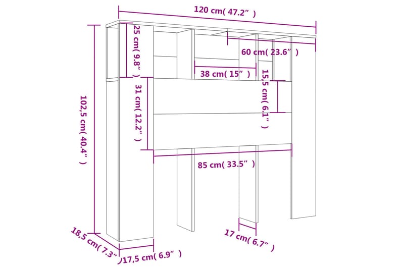 beBasic Sänggavel med förvaring vit högglans 120x18,5x104,5 cm - Möbler - Sovrum - Sänggavlar