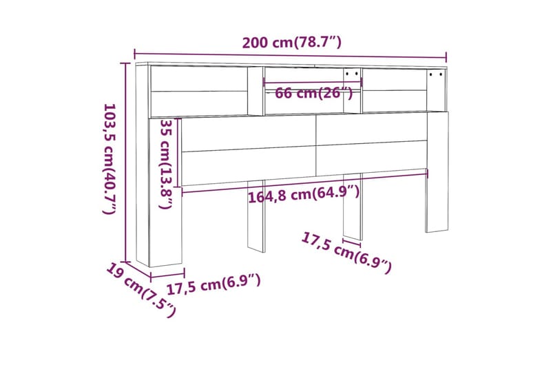 beBasic Sänggavel med förvaring vit högglans 200x19x103,5 cm - Möbler - Sovrum - Sänggavlar