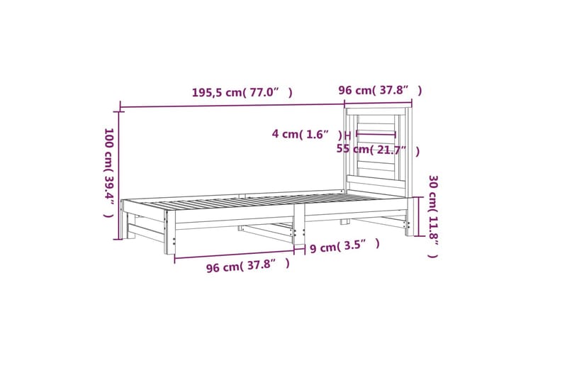 beBasic Utdragbar dagbädd 2x(90x190) cm massiv furu - Möbler - Sovrum - Sängram & sängstomme