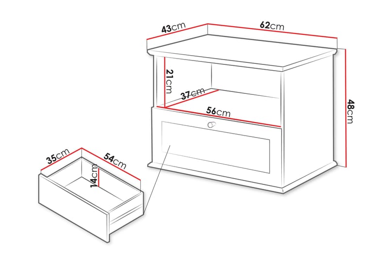 Hammerdal Sängbord 62 cm Vit/Ek - Möbler - Sovrum - Sängbord