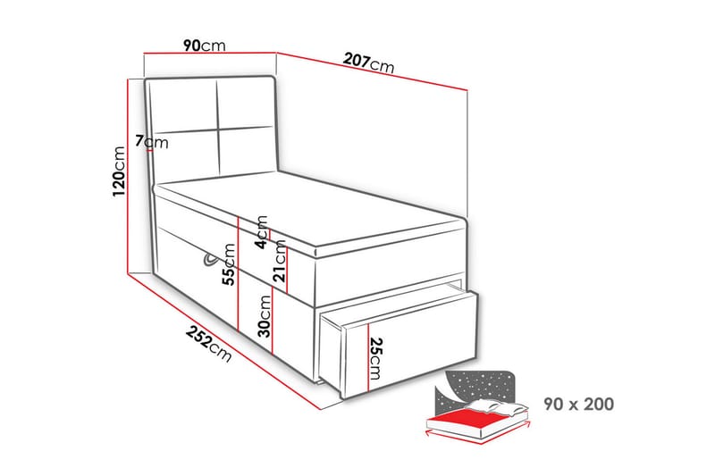 Bodskatan Sängpaket Kontinentalsäng 90x200 cm - Grå - Möbler - Sovrum - Sängar - Komplett Sängpaket