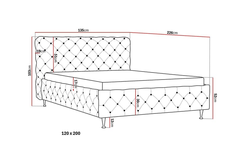 Chesterfield Komplett Sängpaket Sängram med Madrass 120x200 cm - Grå - Möbler - Sovrum - Sängar - Komplett Sängpaket