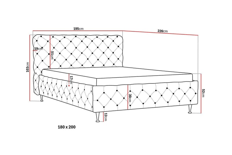 Chesterfield Komplett Sängpaket Sängram med Madrass 180x200 cm - Grå - Möbler - Sovrum - Sängar - Komplett Sängpaket