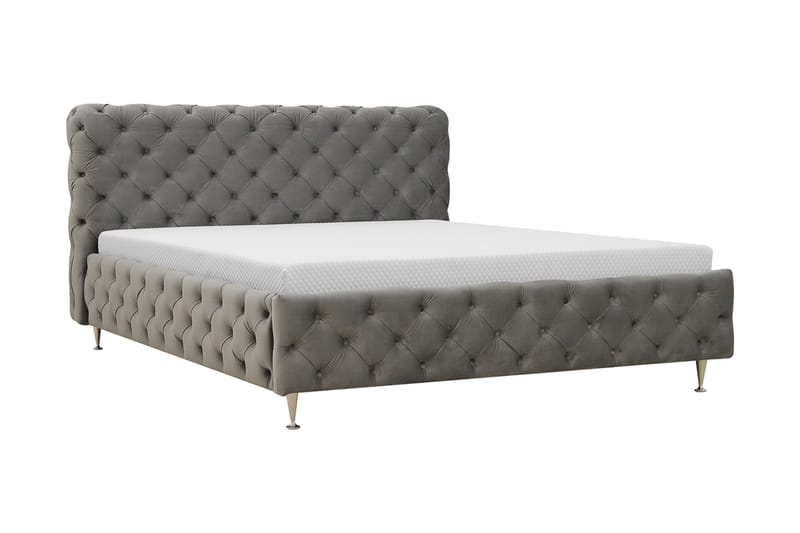 Chesterfield Komplett Sängpaket Sängram med Madrass 180x200 cm - Grå - Möbler - Sovrum - Sängar - Komplett Sängpaket