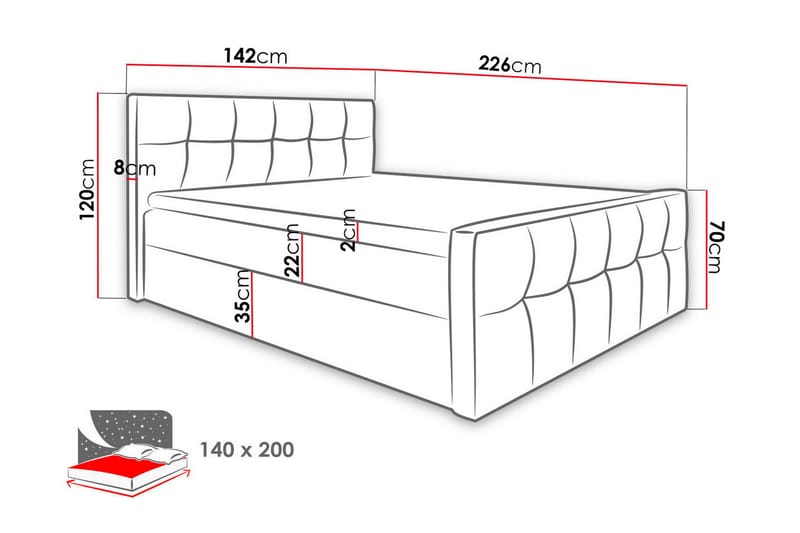 Doncaster Sängpaket Kontinentalsäng 140x200 cm - Röd - Möbler - Sovrum - Sängar - Komplett Sängpaket