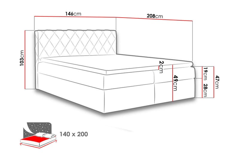 Gabin Sängpaket Kontinentalsäng 140x200 cm - Röd - Möbler - Sovrum - Sängar - Komplett Sängpaket