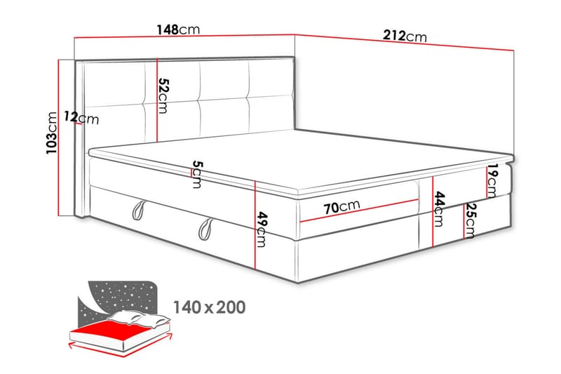 Förvaringssäng EUPHORIA 140x200 - Brun - Möbler - Sovrum - Sängar - Komplett Sängpaket