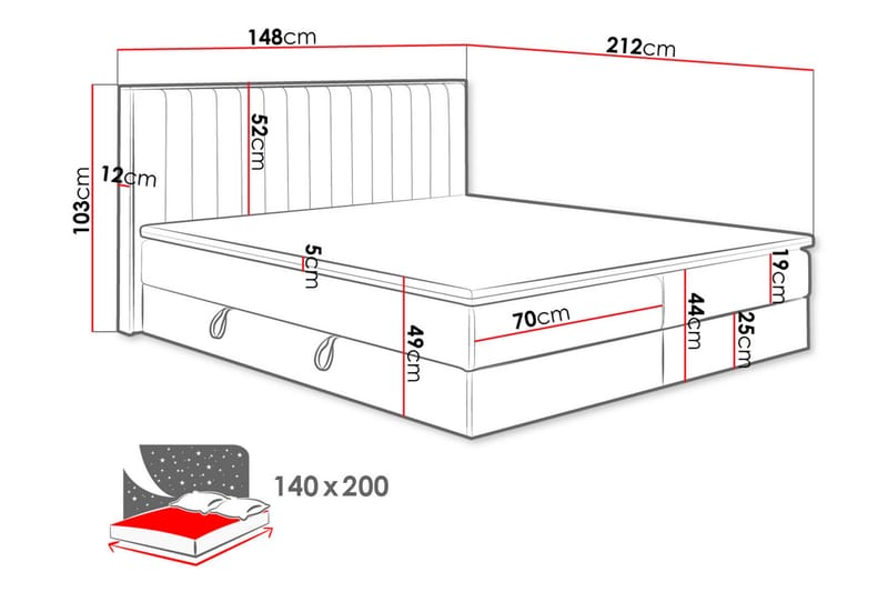 Förvaringssäng HARMONY 140x200 - Grå - Möbler - Sovrum - Sängar - Komplett Sängpaket