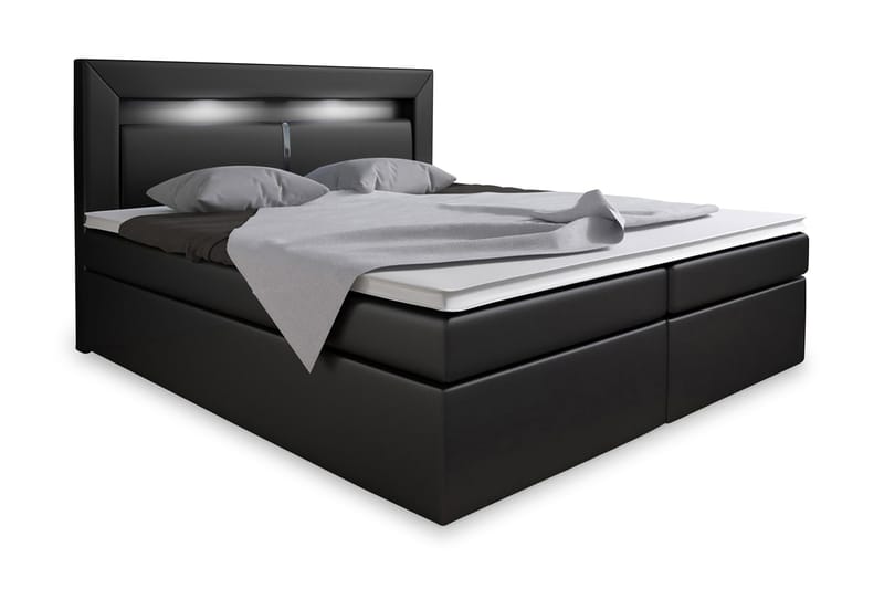 SIENNA Sängpaket 160 med Förvaring+LED Sänggavel Svart - Komplett Sängpaket - Sängar med förvaring