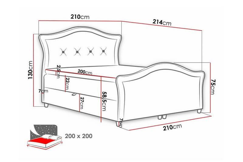 Boisdale Kontinentalsäng 200x200 cm Grå - Möbler - Sovrum - Sängar - Kontinentalsängar