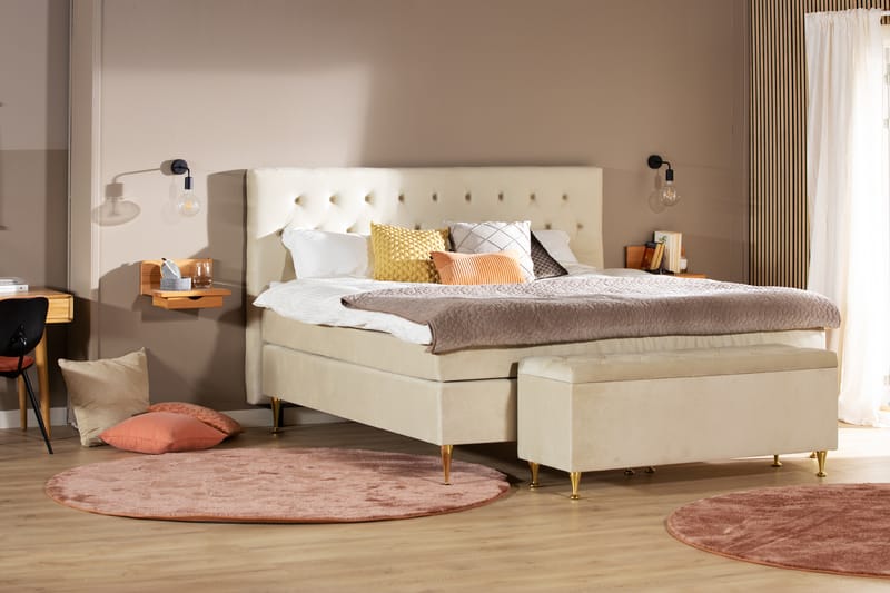 DJURSHOLM Komplett Sängpaket 210x210 Beige Sammet - Möbler - Sovrum - Sängar - Kontinentalsängar