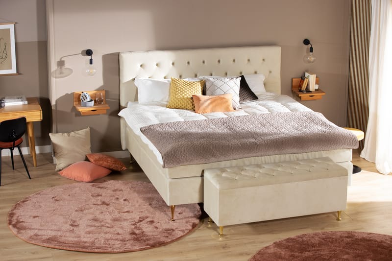 DJURSHOLM Komplett Sängpaket 210x210 Beige Sammet - Möbler - Sovrum - Sängar - Kontinentalsängar