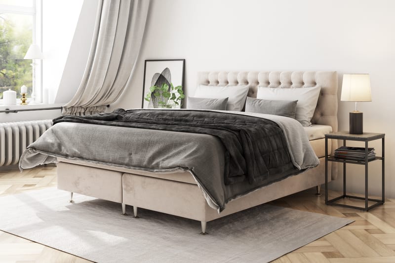 GRAND XL Kontinentalsäng 120x200 cm Beige Sammet - Möbler - Sovrum - Sängar - Komplett Sängpaket