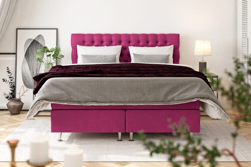 GRAND XL Kontinentalsäng 120x200 cm Rosa Sammet - Möbler - Sovrum - Sängar - Komplett Sängpaket