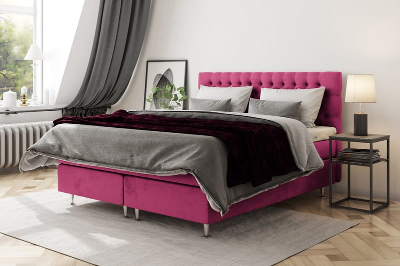 GRAND XL Kontinentalsäng 120x200 cm Rosa Sammet - Möbler - Sovrum - Sängar - Komplett Sängpaket