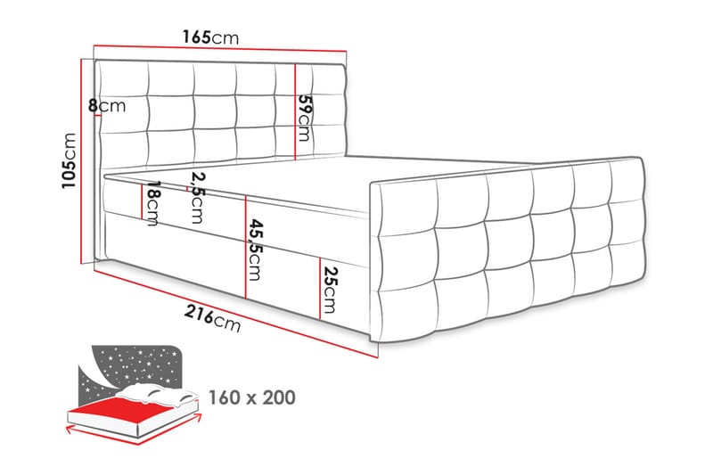 KARST Kontinentalsäng 160x200 cm med Sänggavel Rosa - Möbler - Sovrum - Sängar - Kontinentalsängar