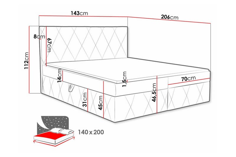 Kintore Kontinentalsäng 140x200 cm Mörkröd - Möbler - Sovrum - Sängar - Kontinentalsängar