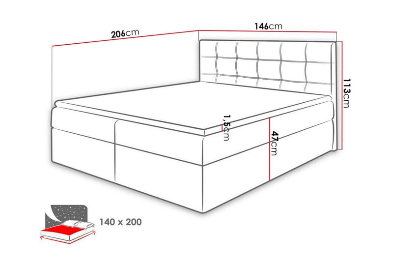 Kintore Kontinentalsäng 140x200 cm Rosa - Möbler - Sovrum - Sängar - Kontinentalsängar