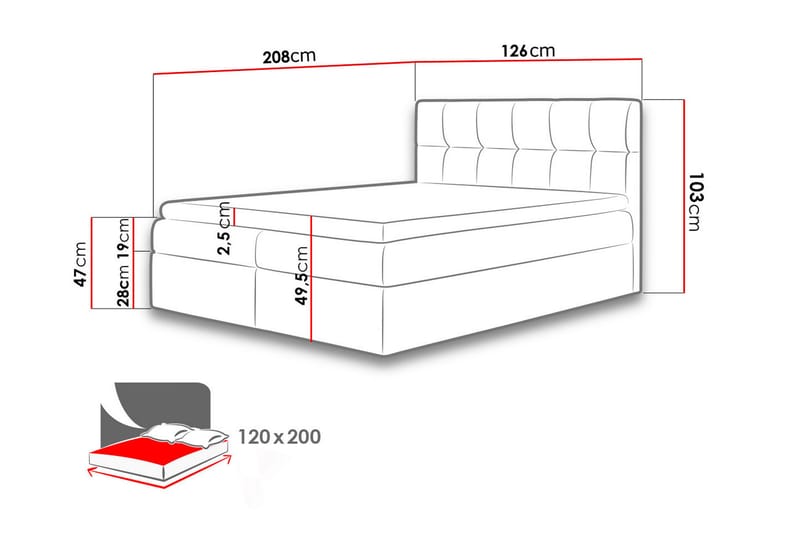 RICO Kontinentalsäng 120x208 cm Grå - Vit - Möbler - Sovrum - Sängar - Kontinentalsängar