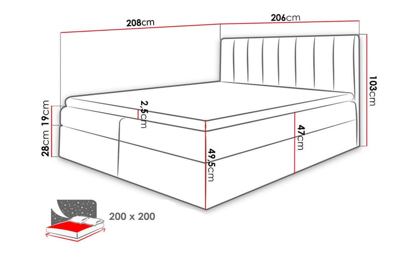 WILBER Kontinentalsäng 200x200 - Grå - Möbler - Sovrum - Sängar - Kontinentalsängar