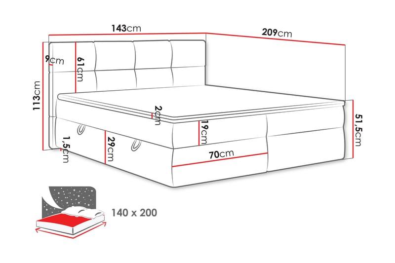 Leckersbo Komplett Sängpaket Kontinentalsäng med förvaring 140x200 cm - Beige - Möbler - Sovrum - Sängar - Komplett Sängpaket