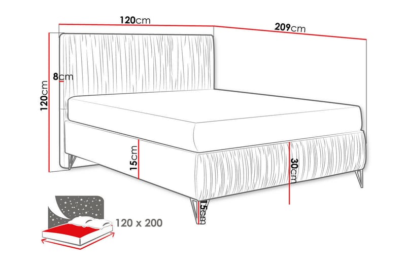 Gortin Ramsäng 120x200 cm Ljusgrå/Mörkgrå - Möbler - Sovrum - Sängar - Ramsäng