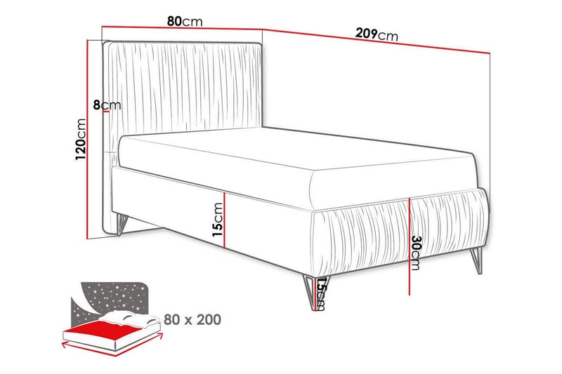 Gortin Ramsäng 80x200 cm Rosa - Möbler - Sovrum - Sängar - Ramsäng