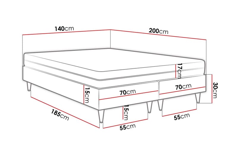 KERANZA Ramsäng 140x200  cm Konstläder/Vit/Trä/Metall - Möbler - Sovrum - Sängar - Ramsäng