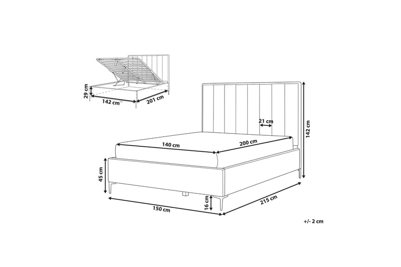 Dubbelsäng med förvaring 140x200 cm grå SEZANNE - Grå - Möbler - Sovrum - Sängar - Sängar med förvaring