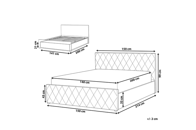 SOUBISE Förvaringssäng 140x200 cm Sammet/Grå - Möbler - Sovrum - Sängar - Sängar med förvaring