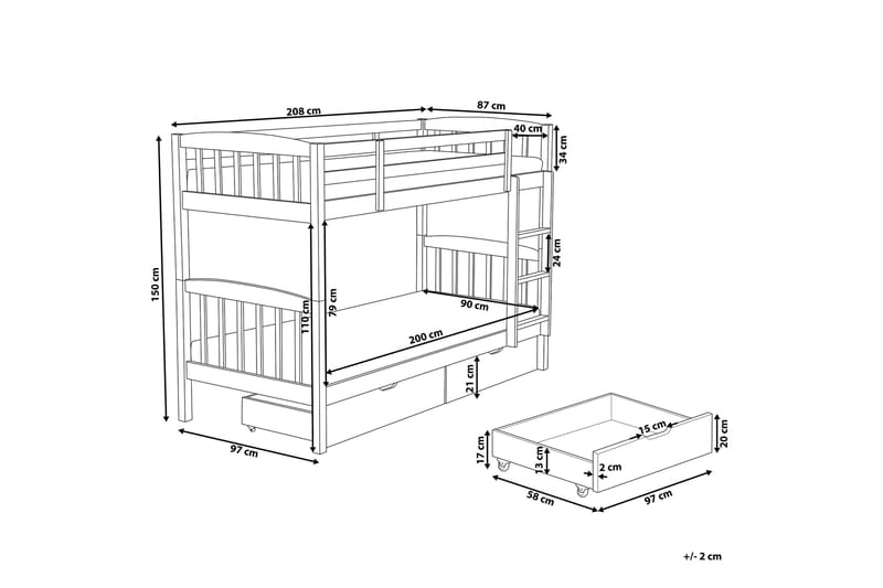 MAZURES Våningssäng 90x200 cm med Förvaring Marinblå - Möbler - Sovrum - Sängar - Våningssängar & loftsängar