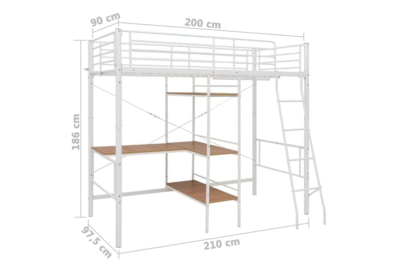 Våningssäng med bord vit metall 90x200 cm - Vit - Möbler - Sovrum - Sängar - Våningssängar & loftsängar