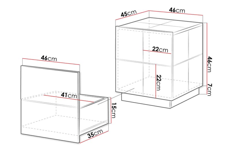 CONDAC Sängbord 46 cm + LED 2-pack Svart Högglans/Vit LED - Möbler - Sovrum - Sängbord