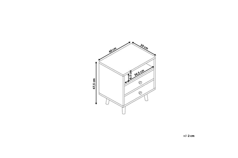 GREUEL Sängbord 40 cm med Förvaring 2 Lådor + Hylla Brun/Vit - Möbler - Sovrum - Sängbord