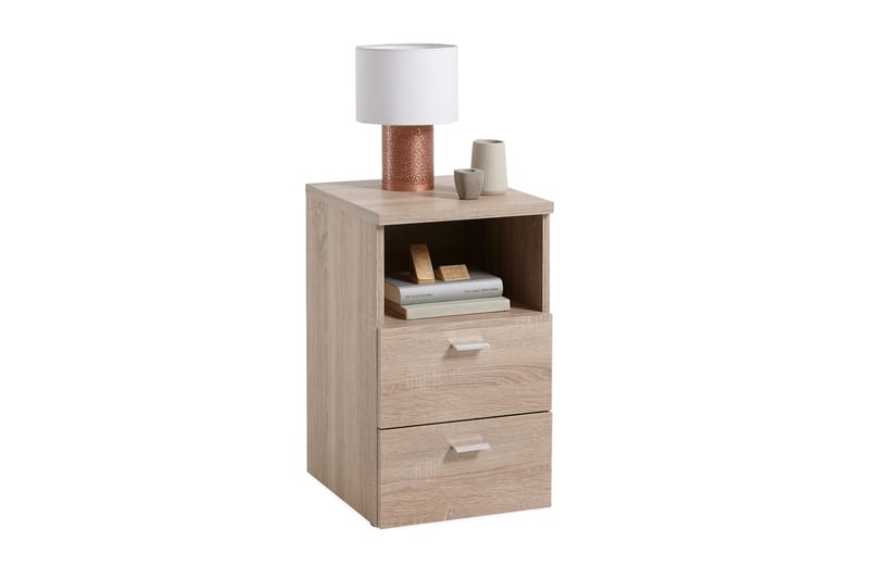 IBLIS Sängbord 35 cm med Förvaring 2 Lådor + Hylla Grå/Beige - Möbler - Sovrum - Sängbord