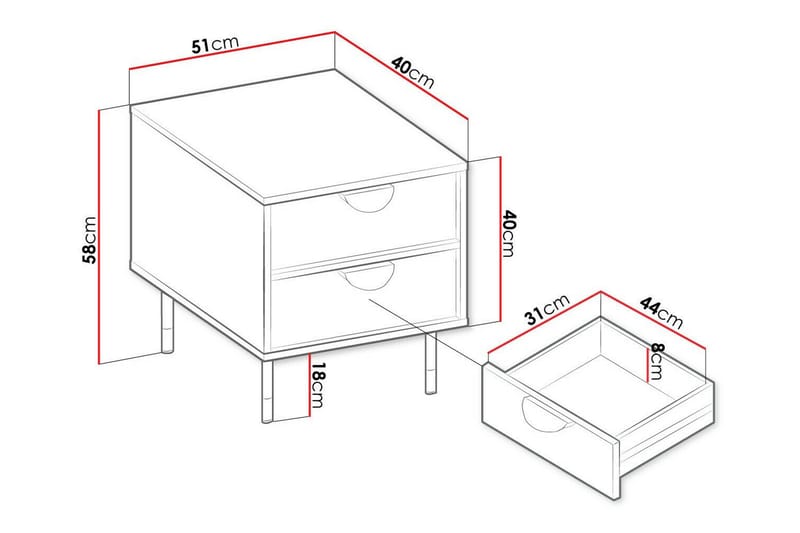 Kintore Sängbord 51 cm Svart - Möbler - Sovrum - Sängbord