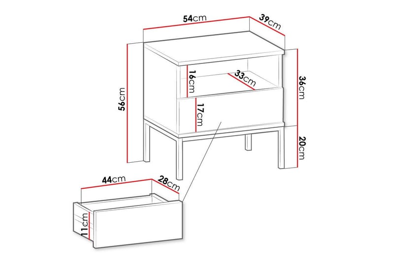 Klinkerville Sängbord 54 cm Svart - Möbler - Sovrum - Sängbord