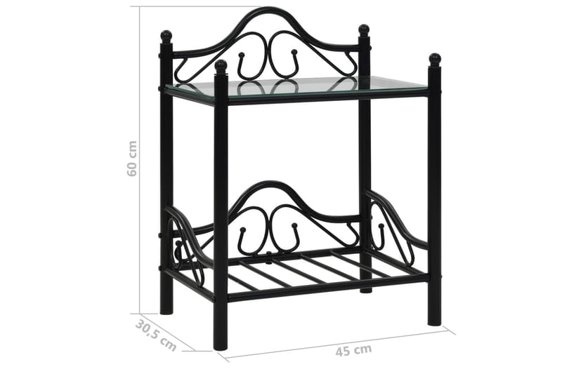 Sängbord 2 st stål och härdat glas 45x30,5x60 cm svart - Svart - Möbler - Sovrum - Sängbord