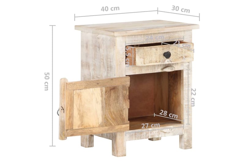 Sängbord 40x30x50 cm massivt grovt akaciaträ - Vit - Möbler - Sovrum - Sängbord