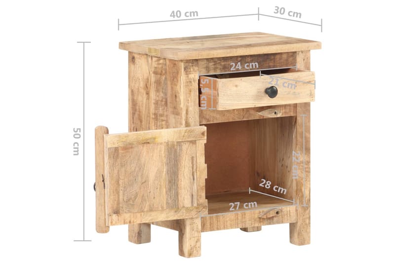 Sängbord 40x30x50 cm massivt grovt mangoträ - Brun - Möbler - Sovrum - Sängbord