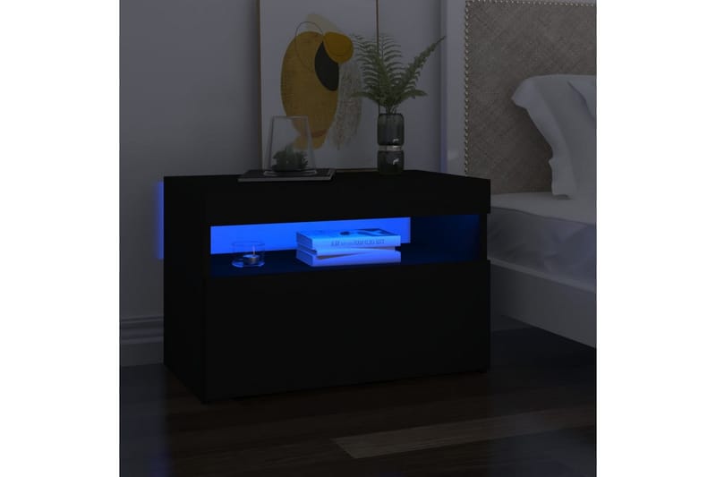 Sängbord med LED-belysning 2 st svart 60x35x40 cm spånskiva - Svart - Sängbord - Bord