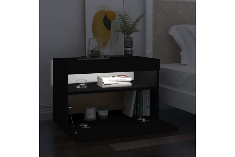 Sängbord med LED-belysning 2 st svart 60x35x40 cm spånskiva - Svart - Sängbord - Bord