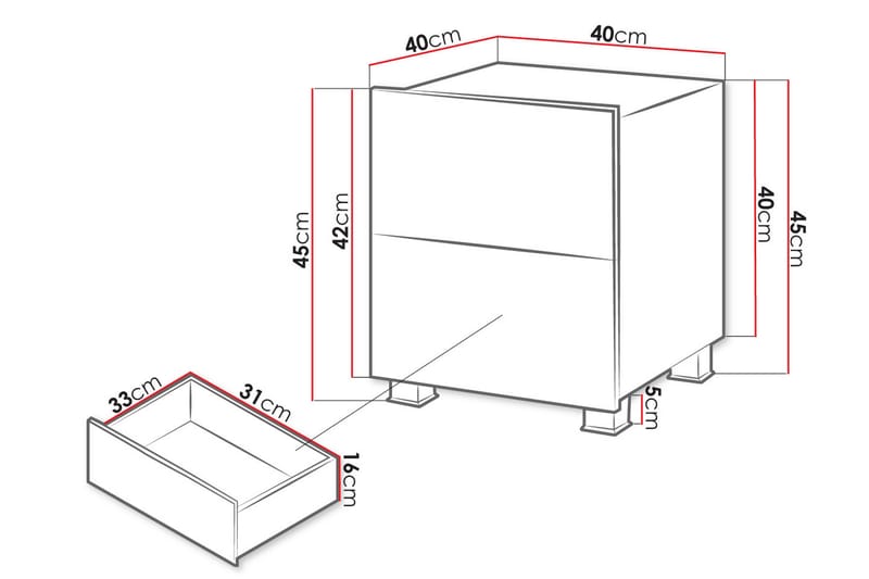 TRACEY Sängbord 40 cm med Förvaring Svart - Svart - Möbler - Sovrum - Sängbord