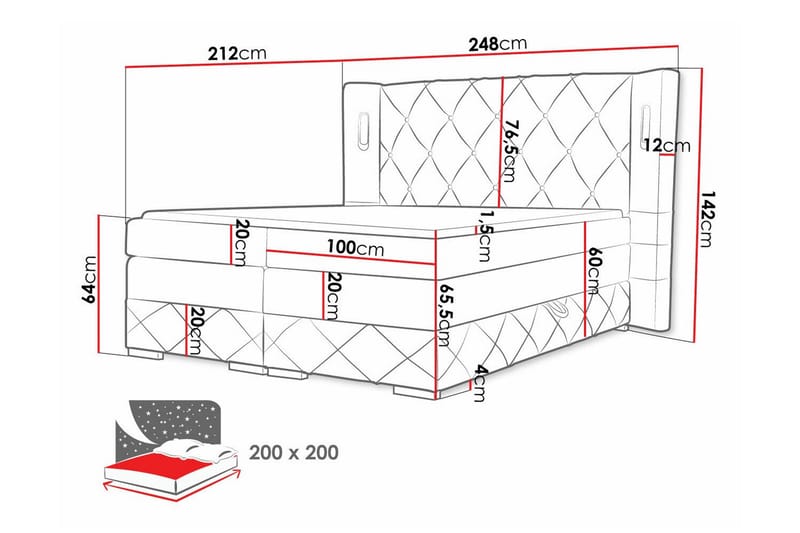 Boisdale Sängram 200x200 cm Mörkgrå - Möbler - Sovrum - Sängram & sängstomme