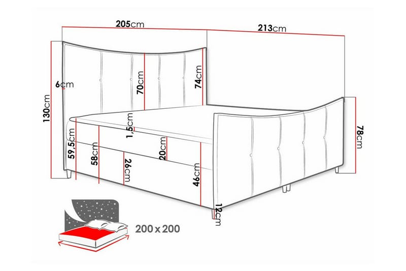 Boisdale Sängram 200x200 cm Mörkröd - Möbler - Sovrum - Sängram & sängstomme