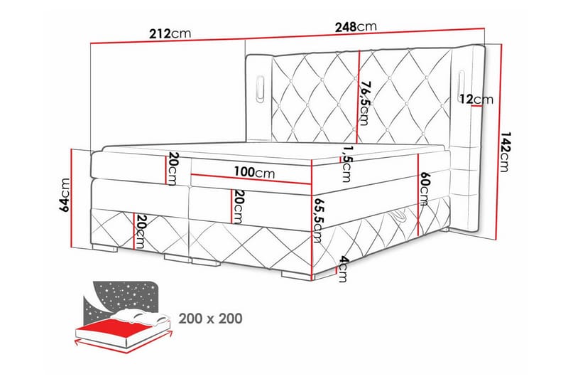 Boisdale Sängram 200x200 cm Röd - Möbler - Sovrum - Sängram & sängstomme