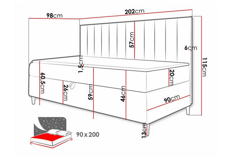 Boisdale Sängram 90x200 cm Blå/Vit - Möbler - Sovrum - Sängram & sängstomme